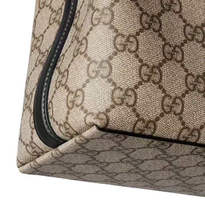 Gucci GG Emblem Small Bucket Bag | Beige & Dark Brown GG Monogram Coated Fabric