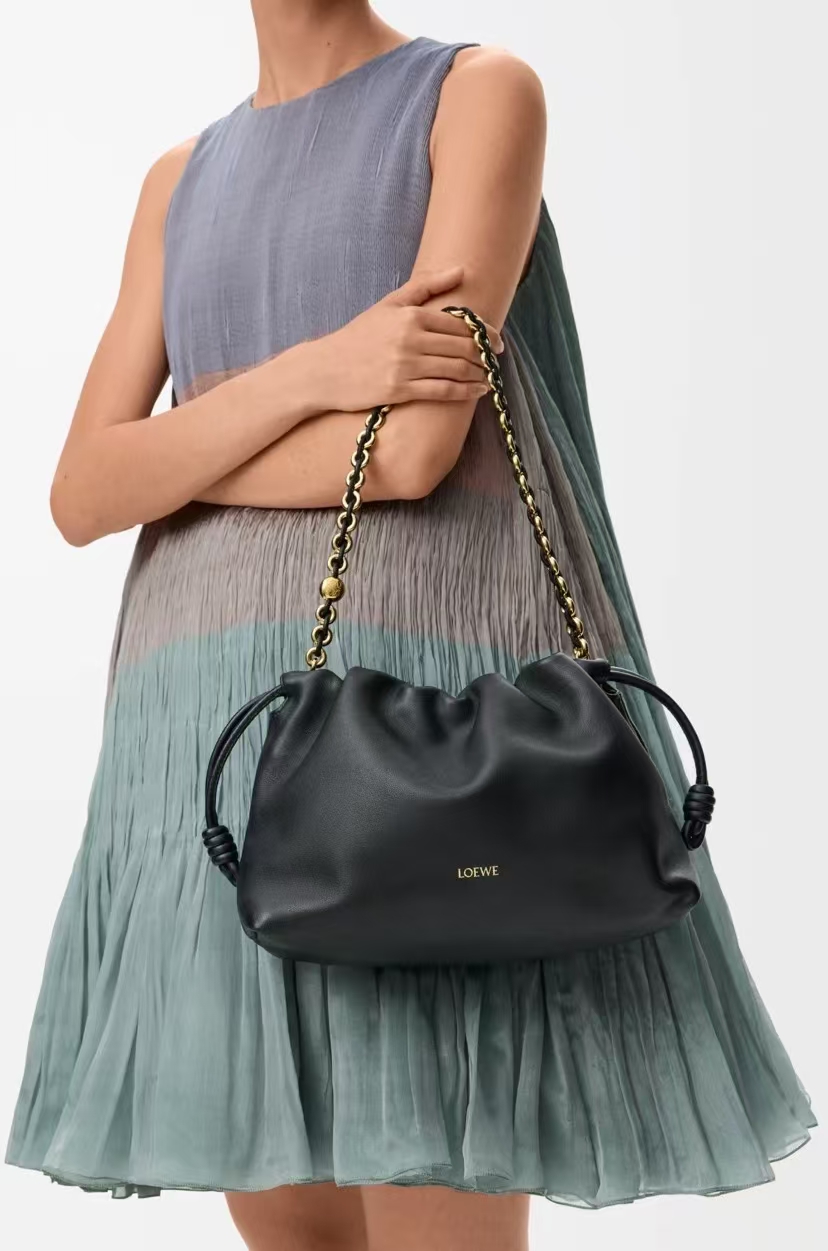 LOEWE Large Flamenco Bag in Black Soft Napa Lambskin