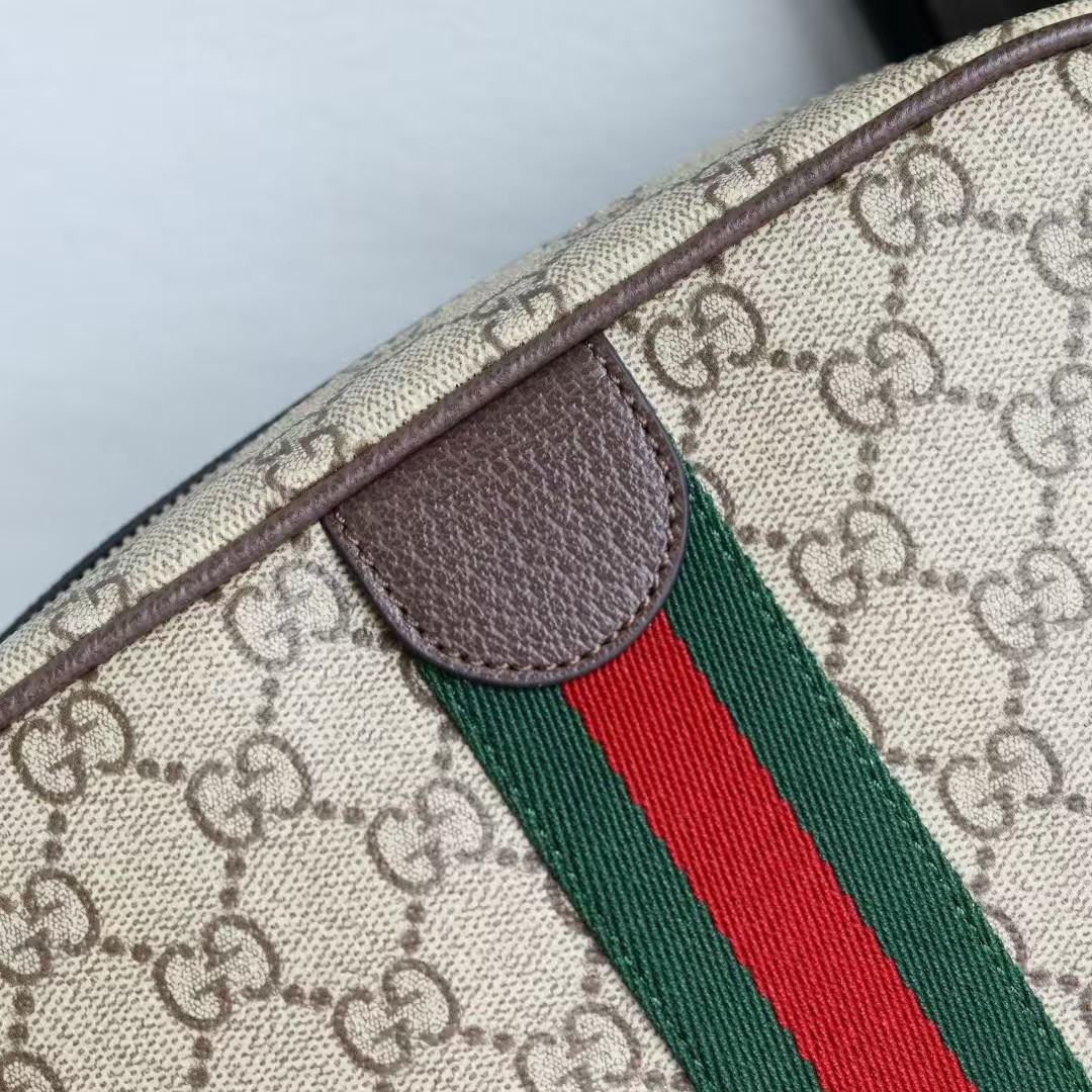 Gucci Ophidia Small Camera Bag | Beige & Dark Brown GG Monogram Coated Fabric