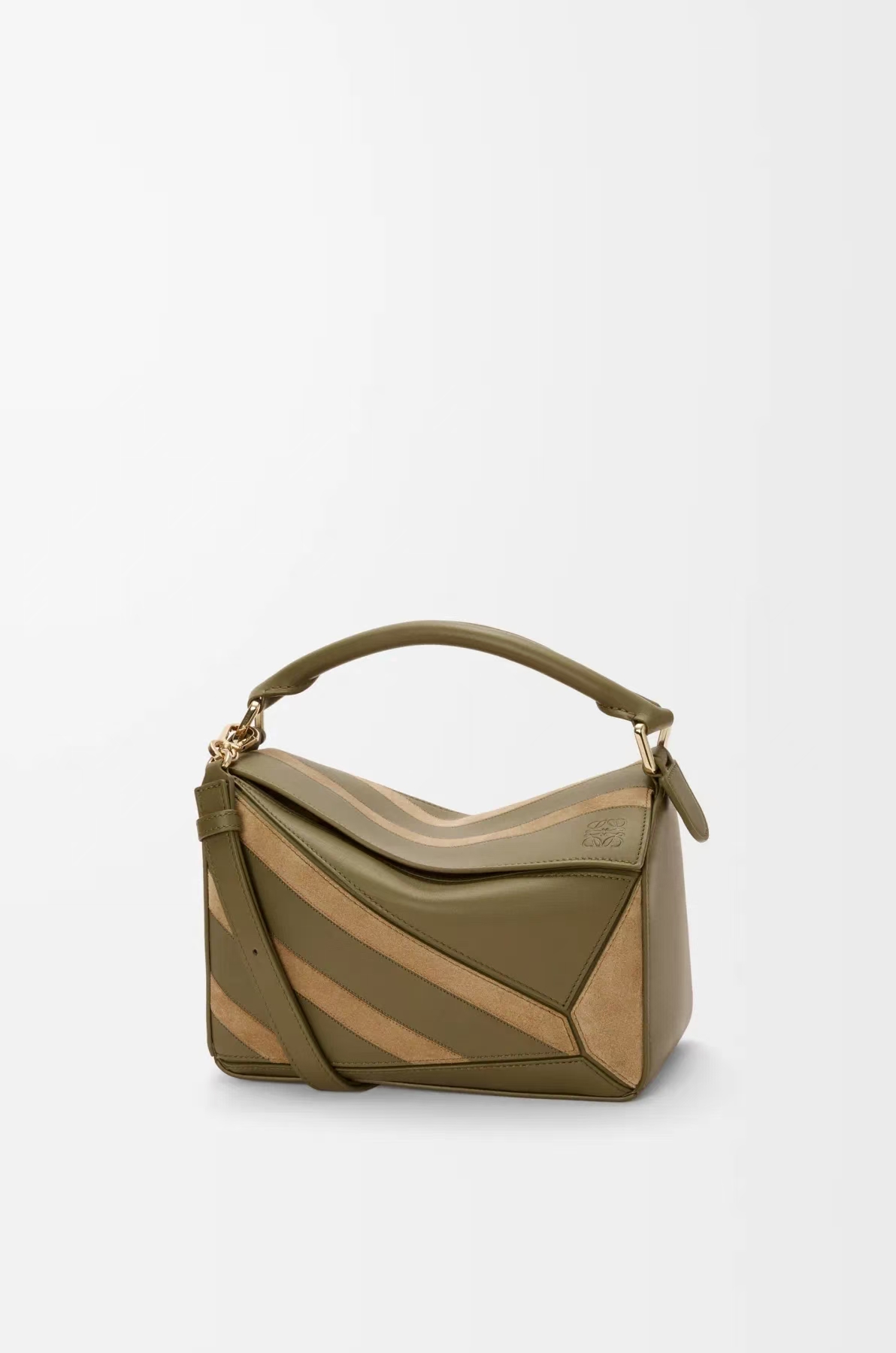 LOEWE Small Puzzle Bag in Olive & Gold Calfskin & Suede