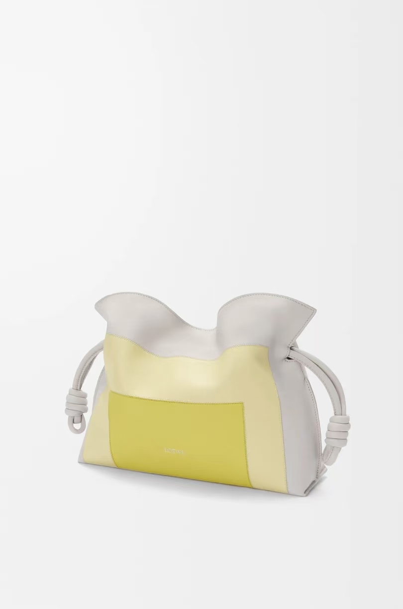 LOEWE Medium Flamenco Clutch - Pale Grey & Light Citrine, Pleated Nappa Leather