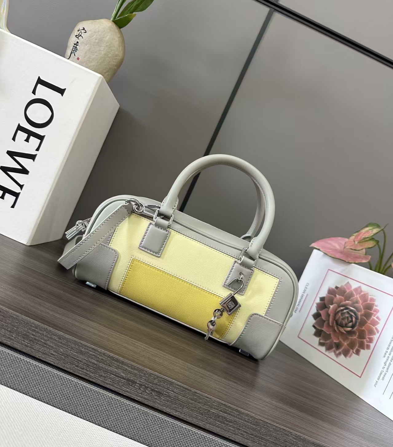 LOEWE Amazona 23 Bag - Pale Grey & Light Citrine, Cropped Nappa Leather