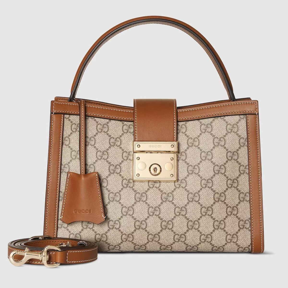 Gucci Padlock Medium Tote Bag | Beige & Dark Brown GG Monogram Coated Fabric