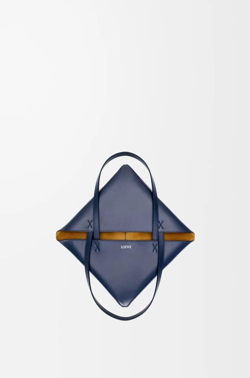LOEWE Medium Puzzle Fold Bag in Deep Blue Glossy Calfskin