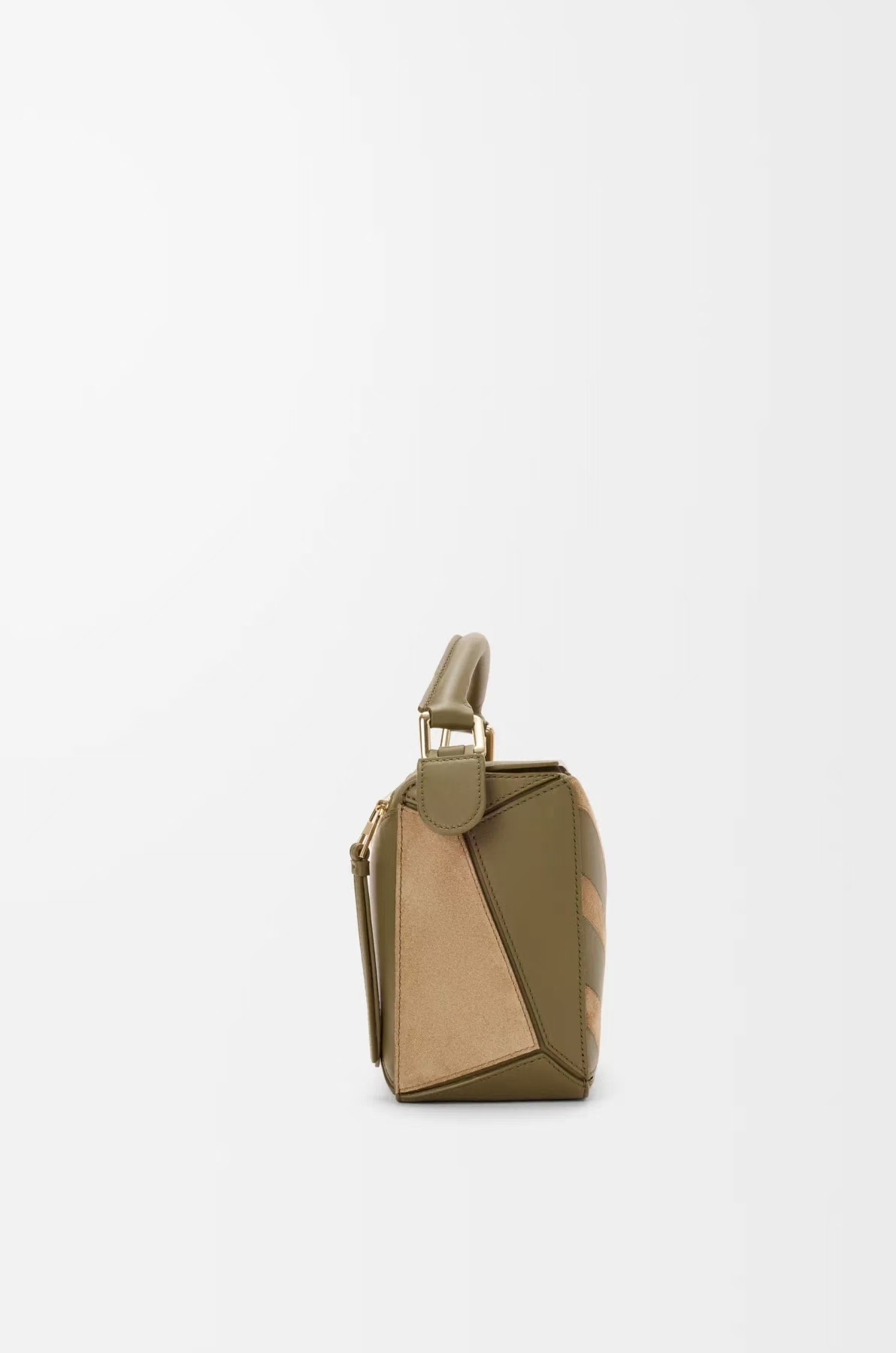 LOEWE Small Puzzle Bag in Olive & Gold Calfskin & Suede