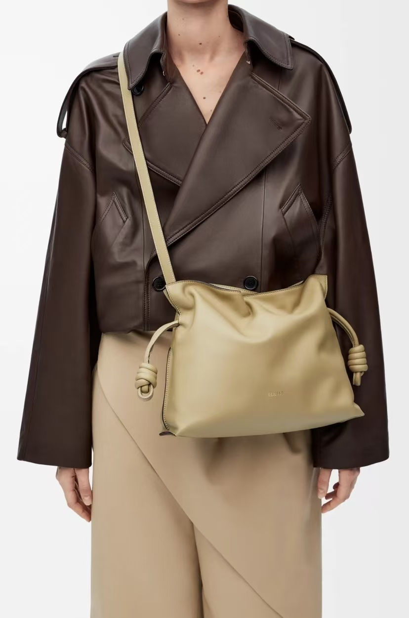 LOEWE Large Flamenco Clutch - Clay Green, Drawstring & Herringbone Lining