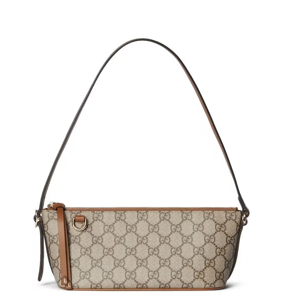 Gucci GG Emblem Small Shoulder Bag | Beige & Dark Brown GG Monogram Coated Fabric