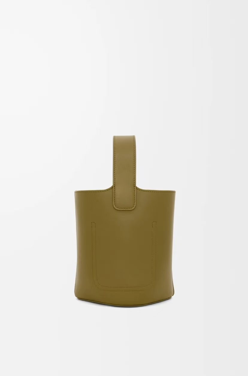 LOEWE Mini Pebble Bucket Bag in Olive Green Smooth Calfskin