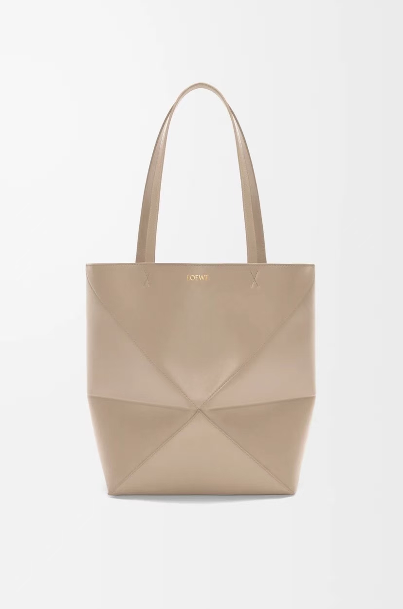 LOEWE Medium Puzzle Fold Bag in Sand Glossy Calfskin