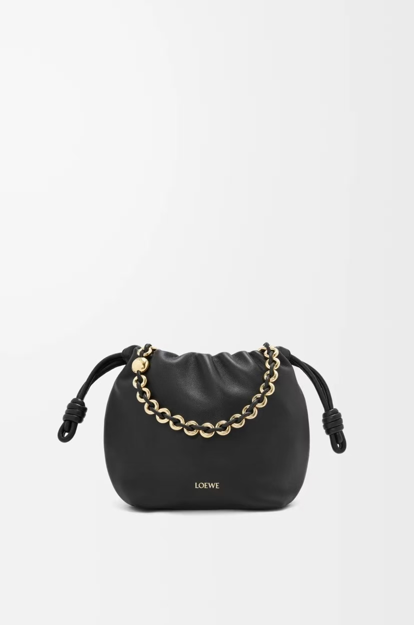 LOEWE Mini Flamenco Bag - Black, Soft Nappa Sheepskin & Pleated Design
