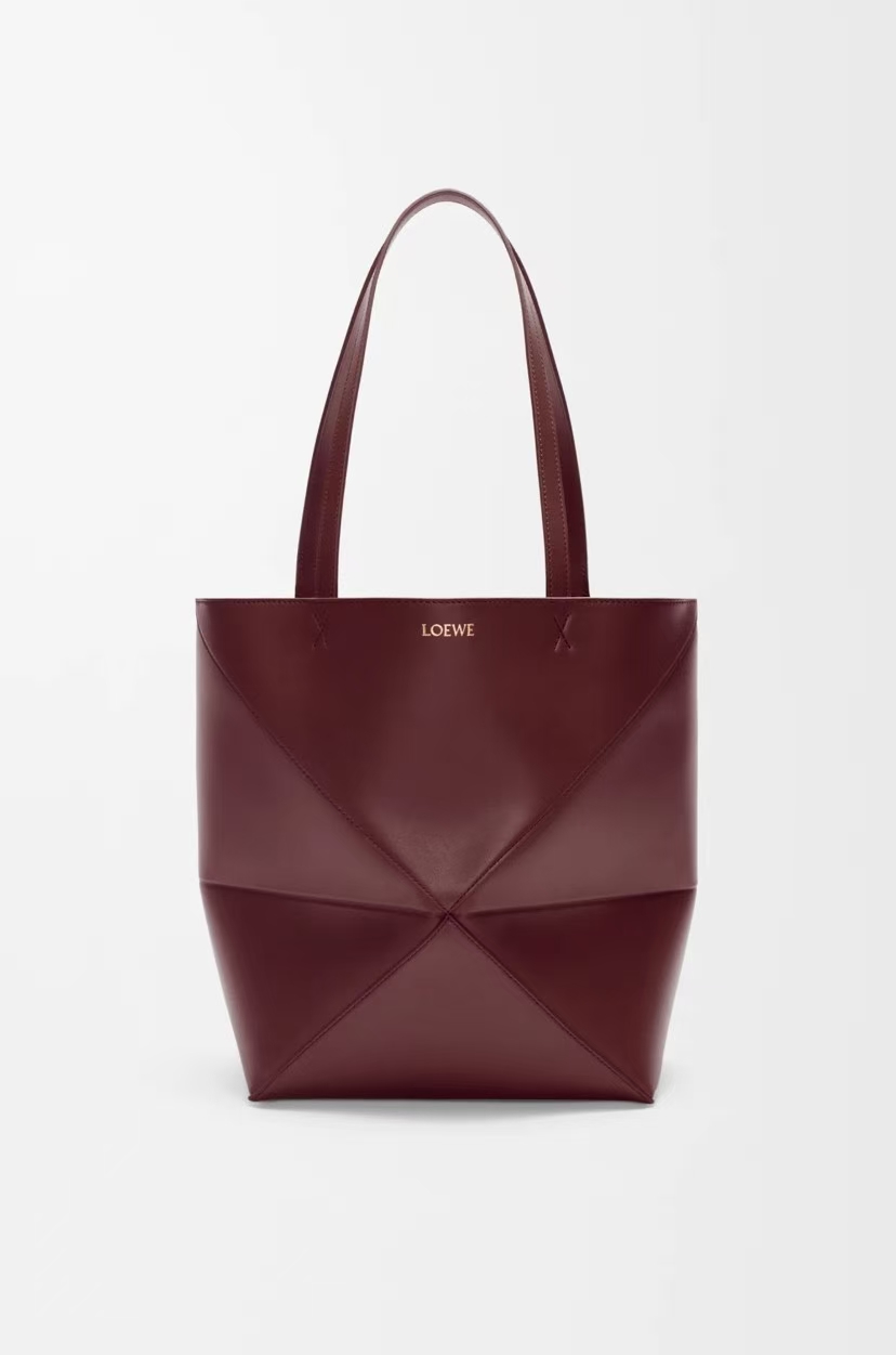LOEWE Medium Puzzle Fold Bag in Deep Wine Glossy Calfskin