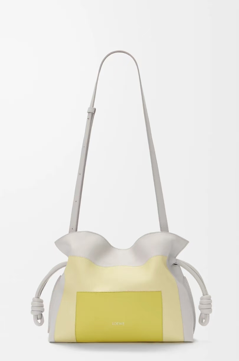 LOEWE Medium Flamenco Clutch - Pale Grey & Light Citrine, Pleated Nappa Leather