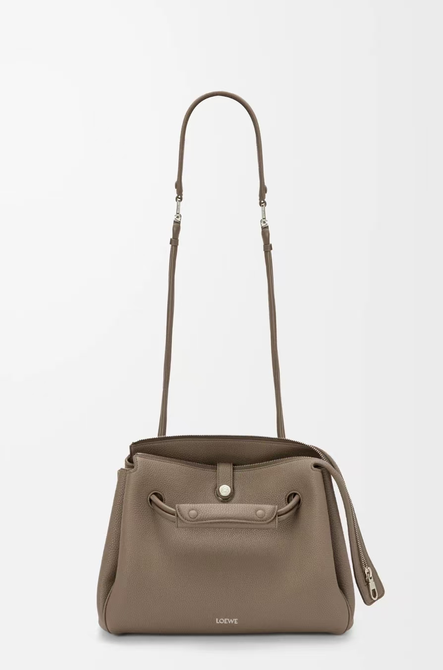 LOEWE Large Madrid Bag - Taupe, Soft-Grained Leather & Trapezoid Shape