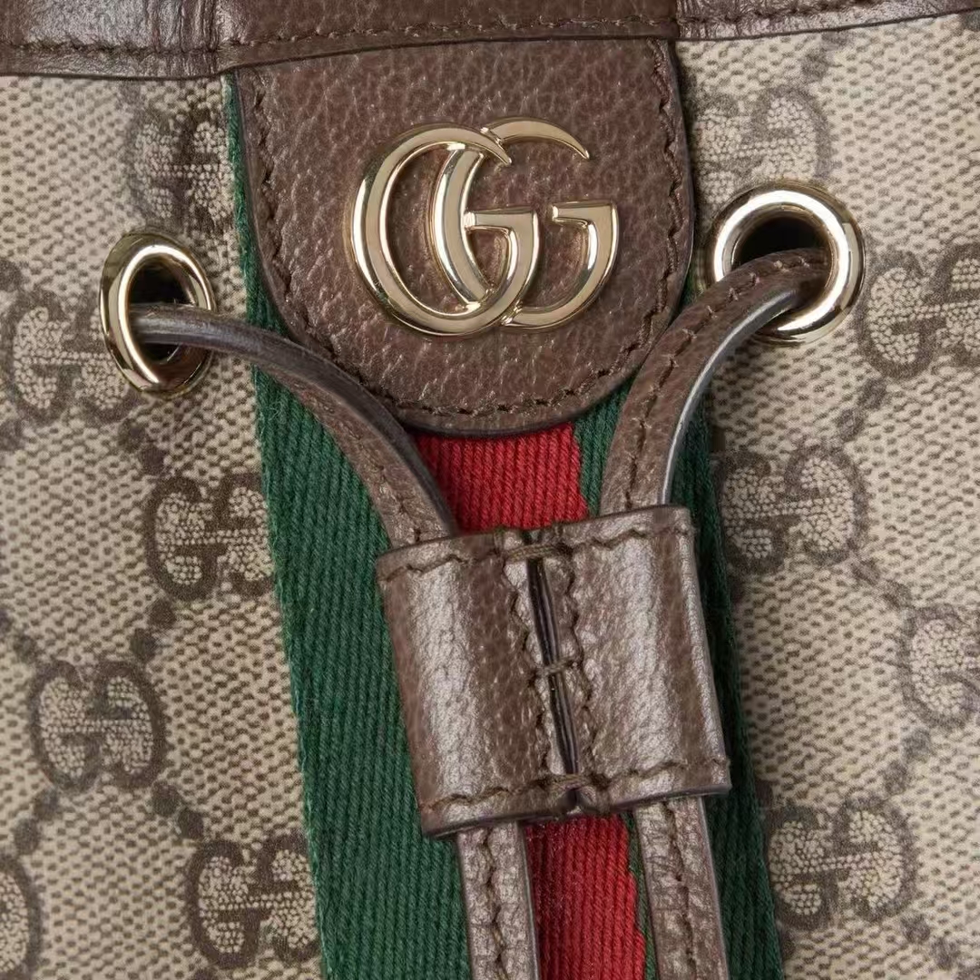Gucci Ophidia Small Bucket Bag | Beige & Dark Brown GG Monogram Coated Fabric