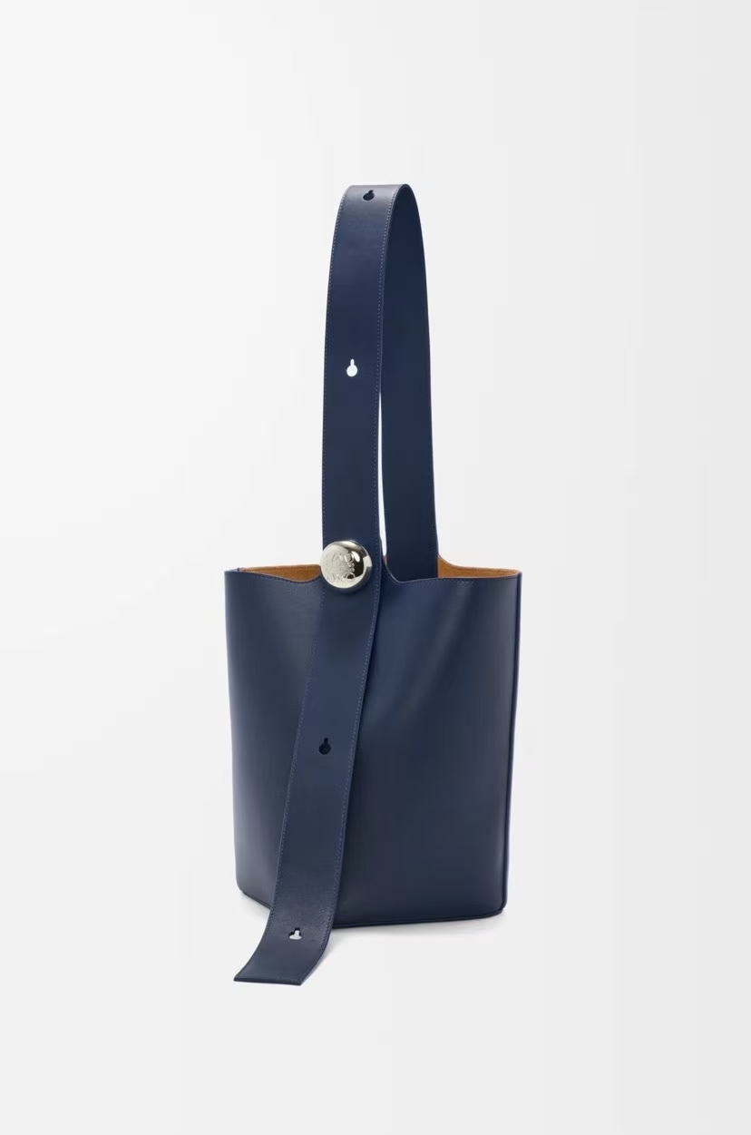 LOEWE Medium Pebble Bucket Bag in Deep Blue Smooth Calfskin