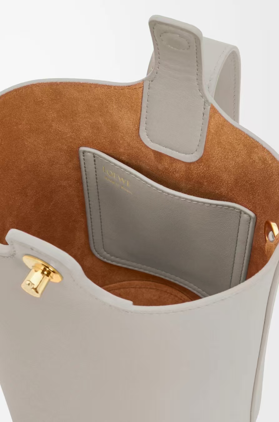 LOEWE Mini Pebble Bucket Bag in Silver Gray Smooth Calfskin