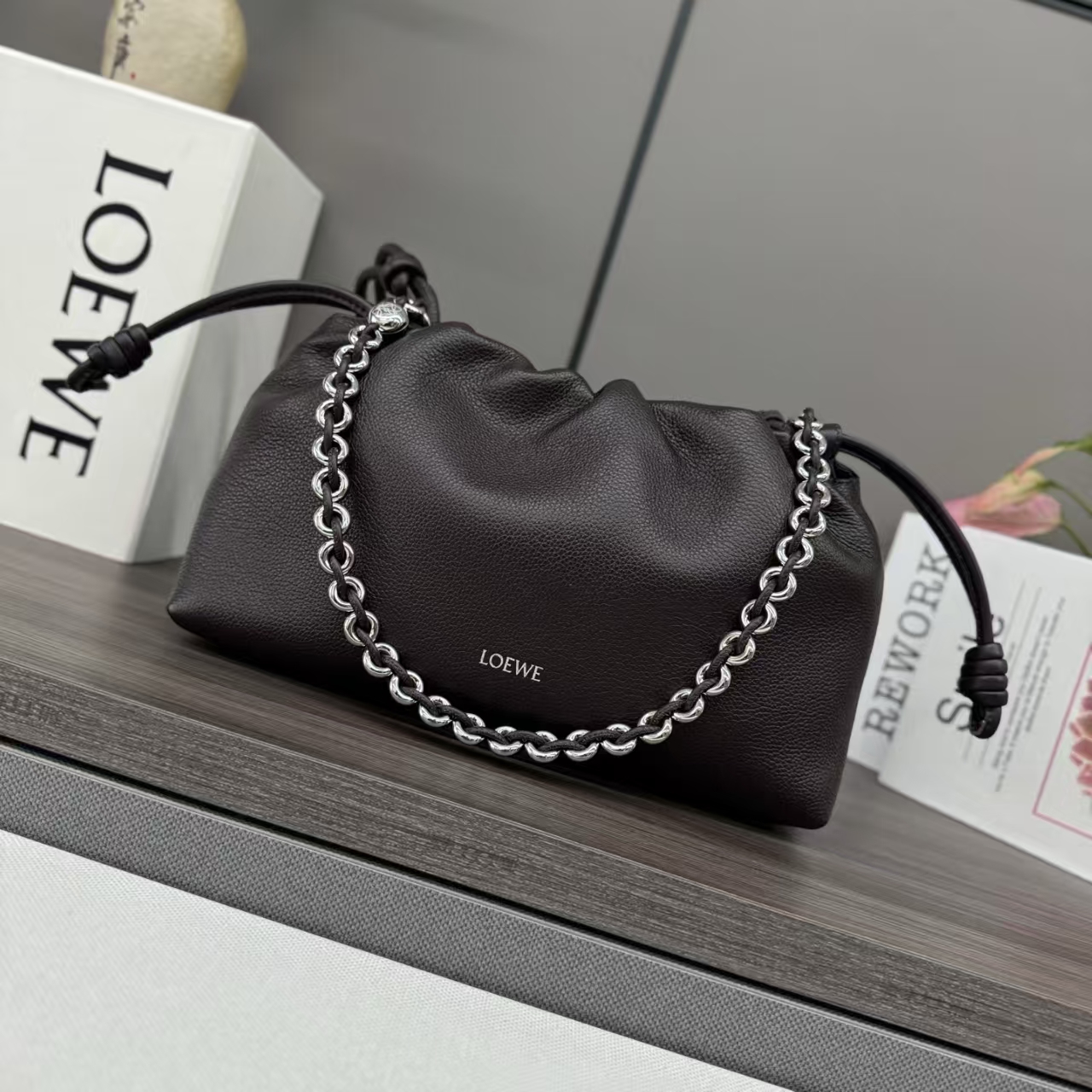 LOEWE Flamenco Medium Bag in Grained Calfskin with Donut Chain