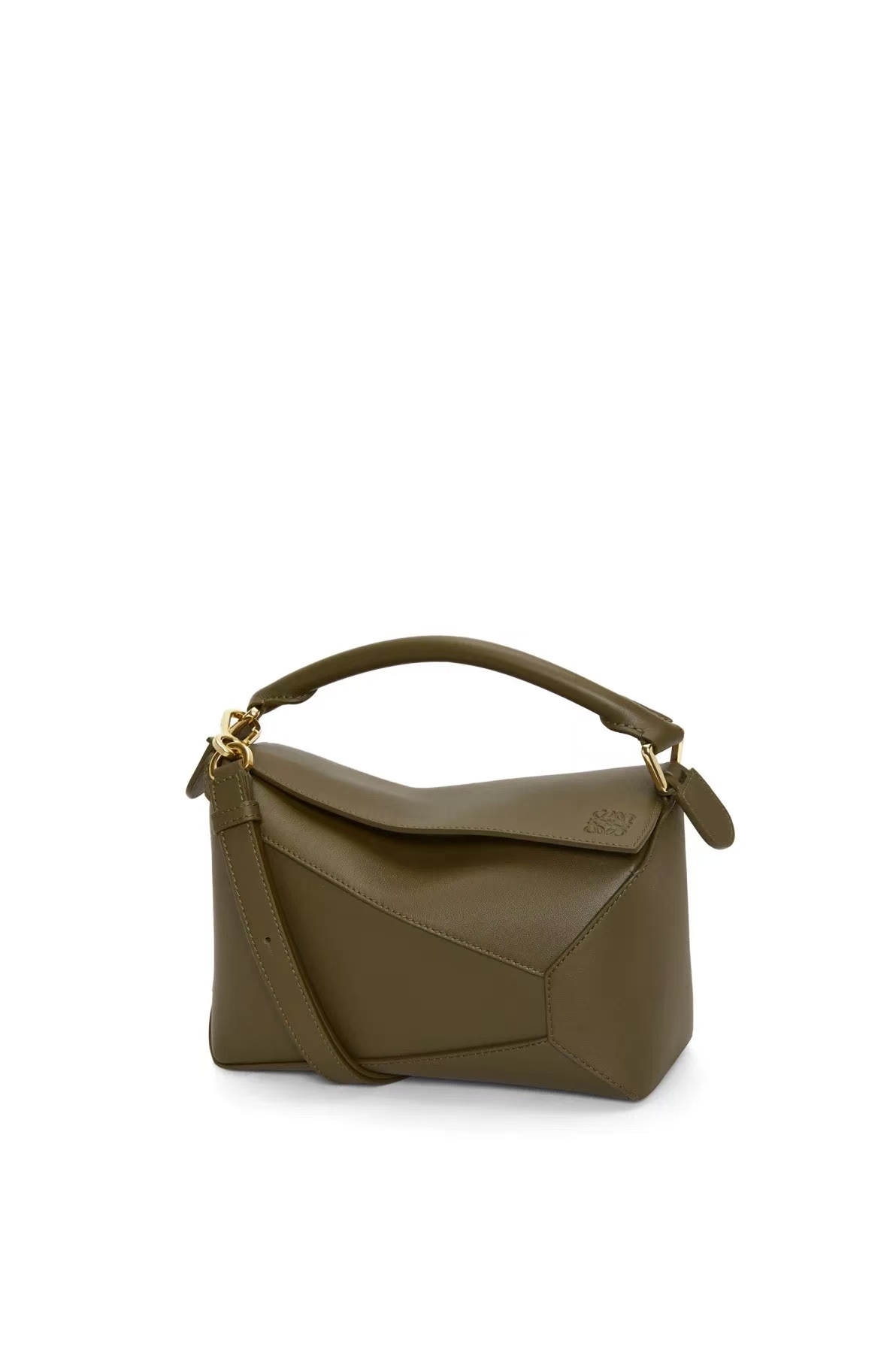 LOEWE Small Puzzle Edge Bag in Deep Khaki Green Classic Calfskin
