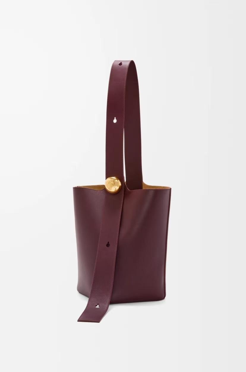 LOEWE Medium Pebble Bucket Bag in Deep Wine Smooth Calfskin
