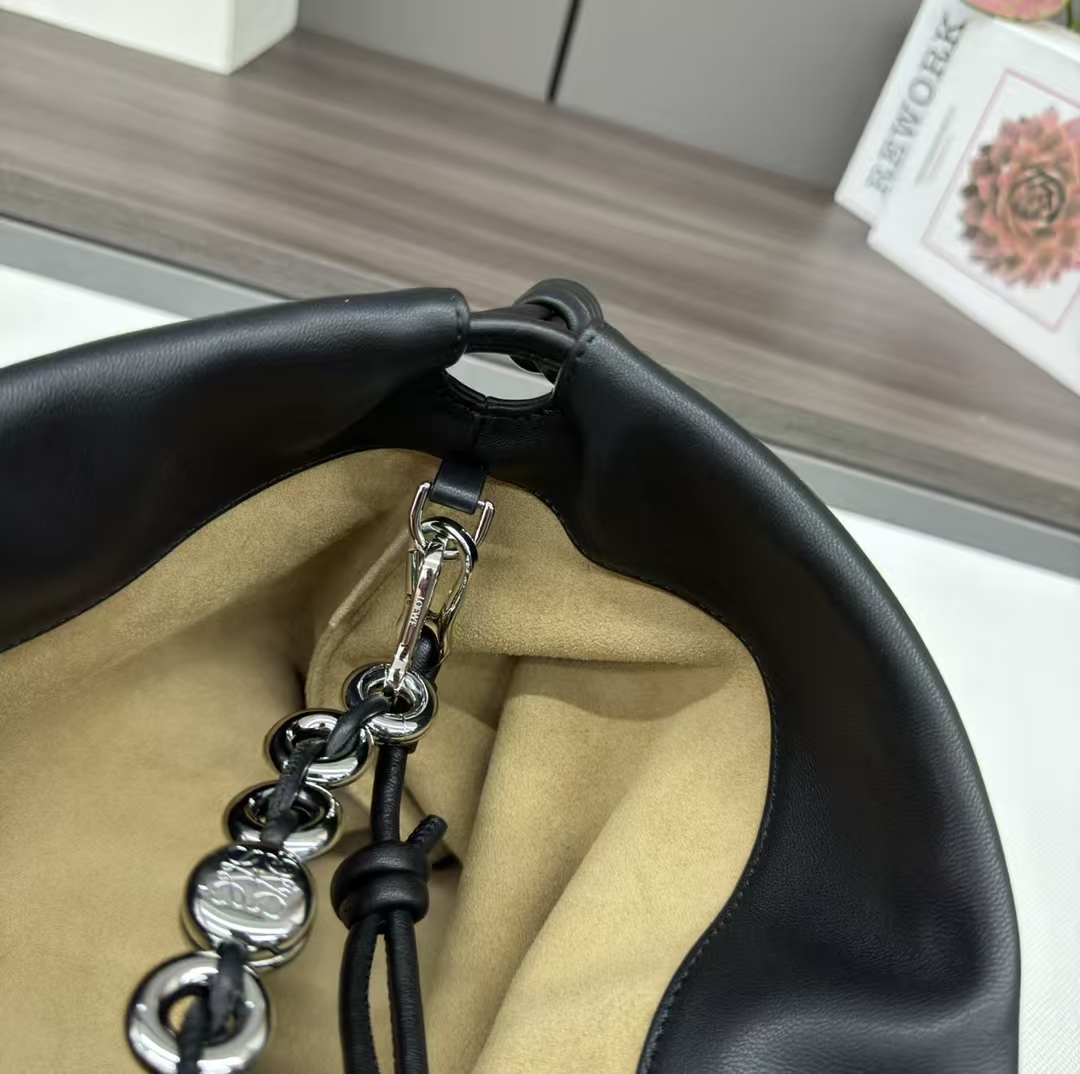 LOEWE Large Flamenco Clutch - Black, Lacquered Sheep Leather & Pleated Design