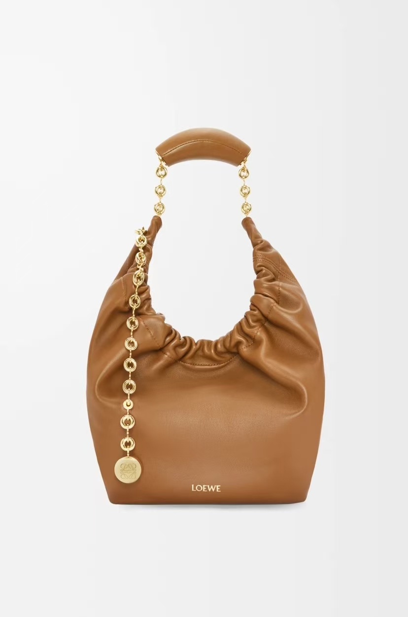 LOEWE Small Squeeze Bag in Oak Brown Soft Napa Lambskin