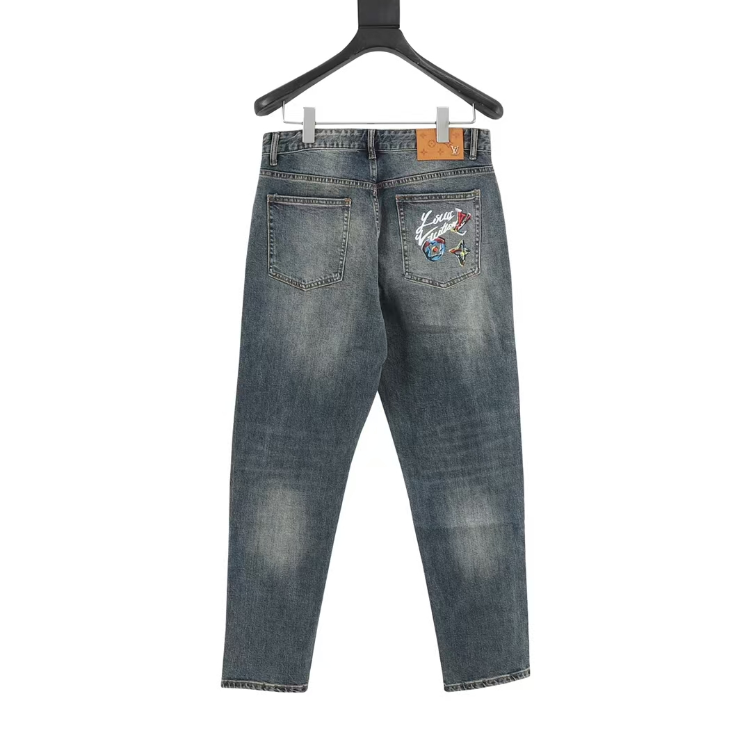 Louis Vuitton Denim Jeans with Playful Graffiti Back Pockets