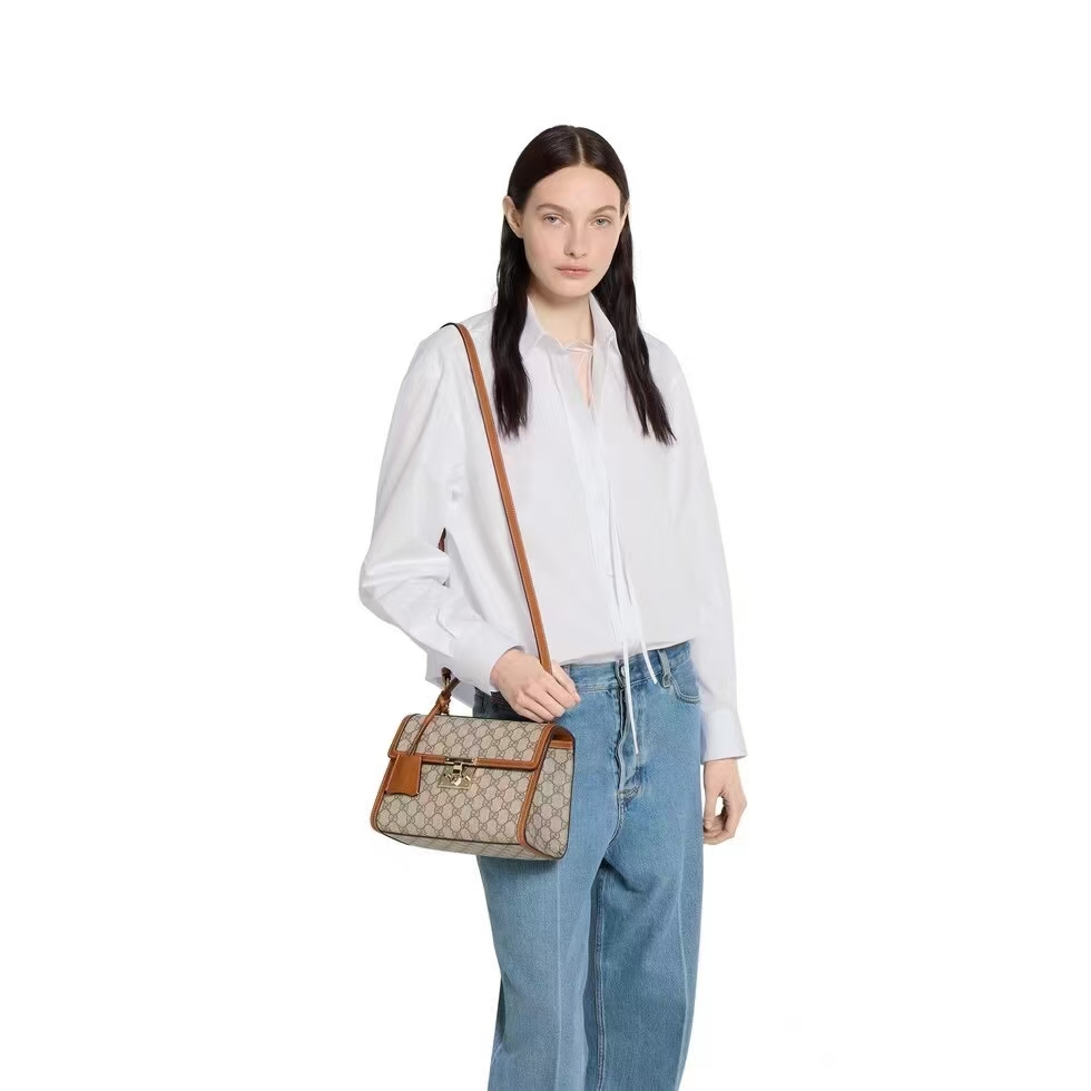 Gucci Padlock Medium Tote Bag | Beige & Dark Brown GG Monogram Coated Fabric