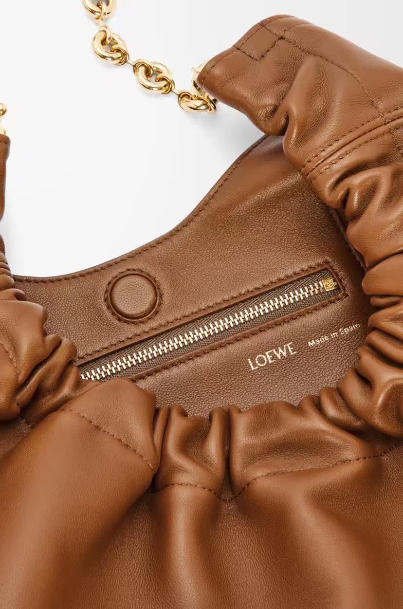 LOEWE Small Squeeze Bag in Oak Brown Soft Napa Sheep Leather