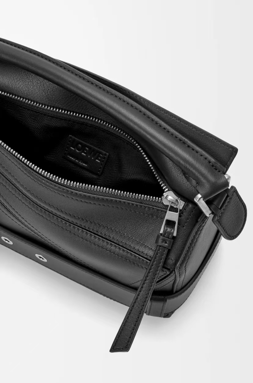 LOEWE Small Puzzle Bag in Black Glossy Calfskin