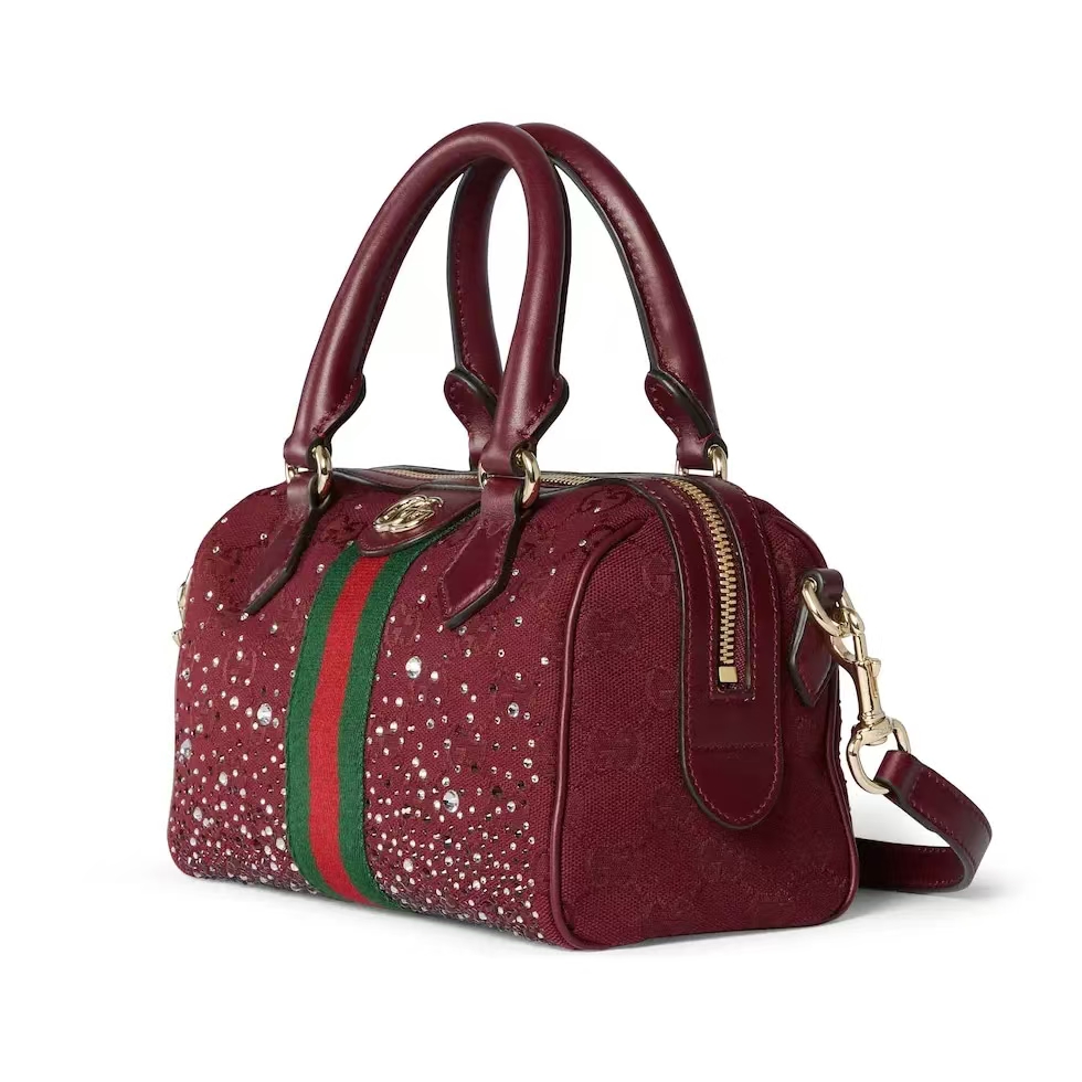 Gucci Ophidia Small Boston Bag | Crystal-Embellished GG Canvas in Gucci Ancora Red