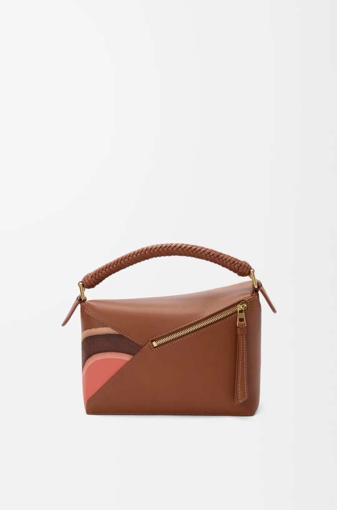 LOEWE Small Puzzle Edge Landscape Bag in Walnut & Parrot Pink Napa Calfskin