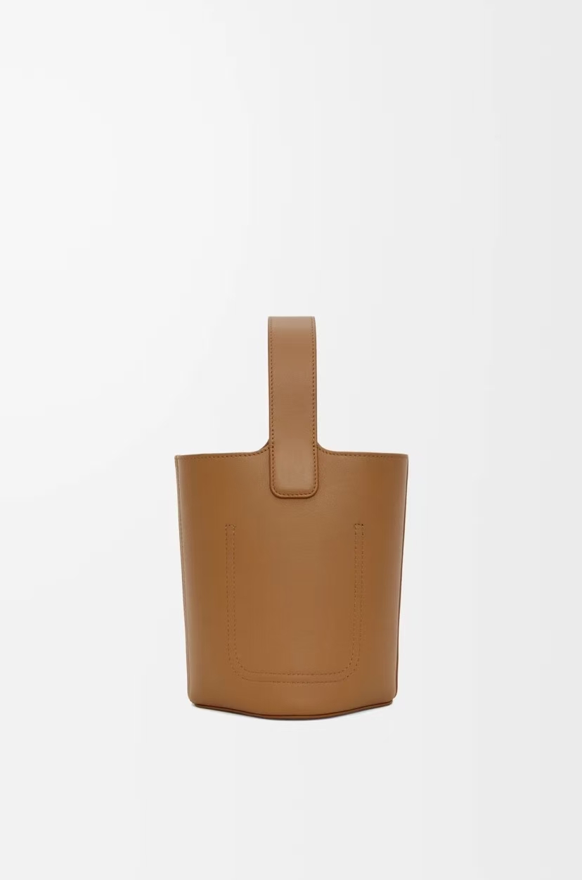 LOEWE Mini Pebble Bucket Bag in Oak Brown Smooth Calfskin
