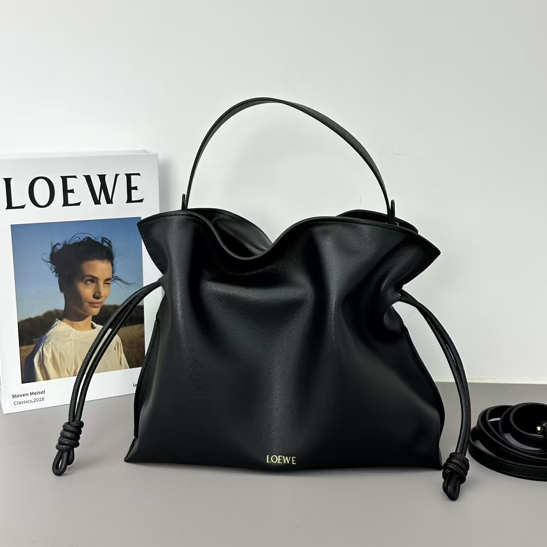 LOEWE Large Flamenco Clutch in Black Napa Calfskin