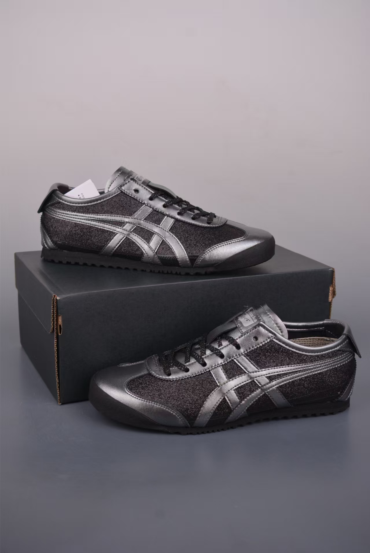 ASICS Onitsuka Tiger Mexico 66 NM in Black & Silver – Hand-Dyed Retro Sneakers