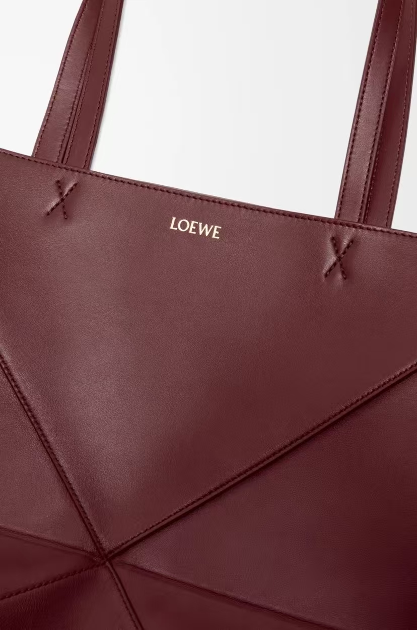 LOEWE Medium Puzzle Fold Bag in Deep Wine Glossy Calfskin