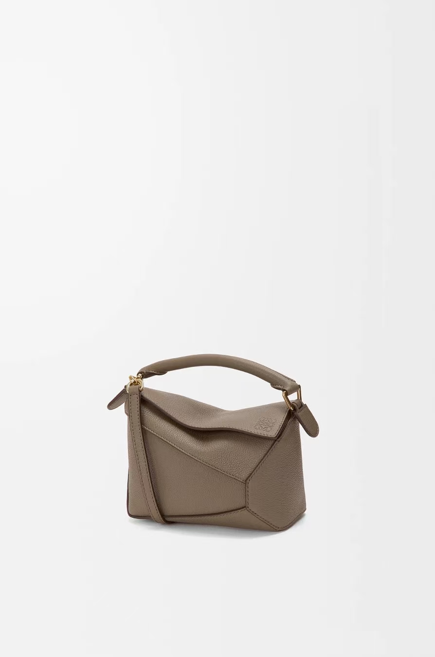 LOEWE Medium Puzzle Edge Bag in Taupe Soft Grained Calfskin
