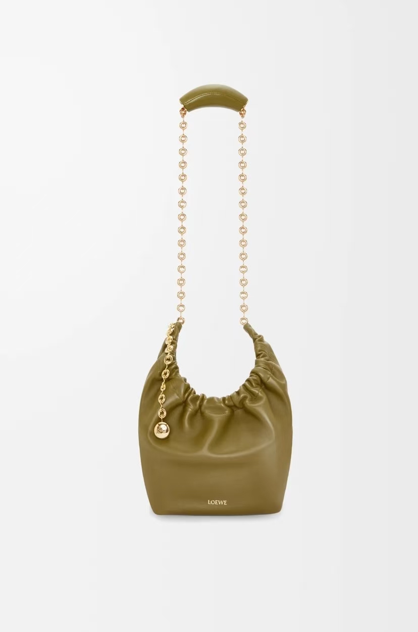 LOEWE Small Squeeze Bag in Olive Green Soft Napa Lambskin