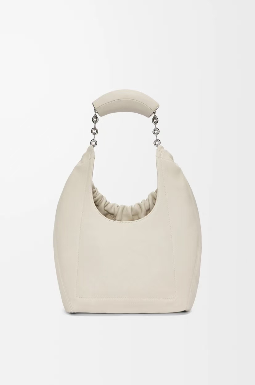 LOEWE Small Squeeze Bag, Sea Salt White with Adjustable Chain Strap