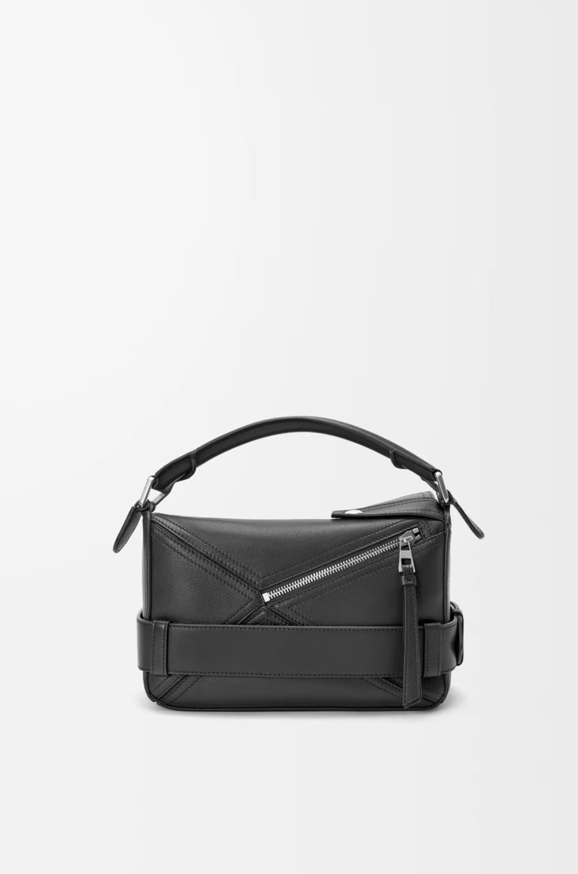 LOEWE Small Puzzle Bag in Black Glossy Calfskin