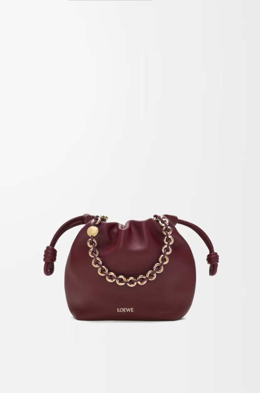 LOEWE Mini Flamenco Bag - Dark Burgundy, Soft Nappa Sheepskin & Pleated Design
