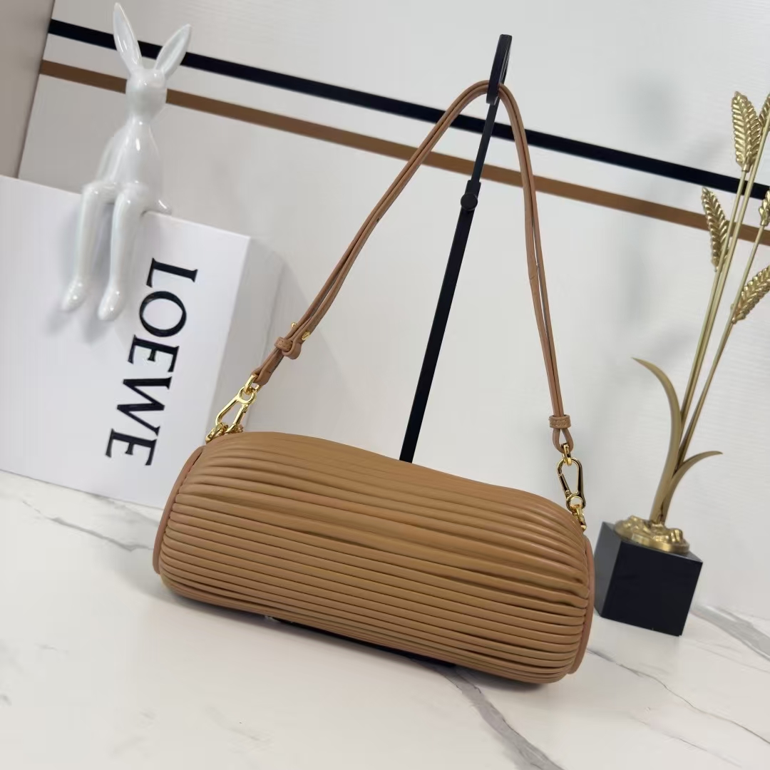 LOEWE Bracelet Pouch in Warm Sand Yellow Pleated Nappa Sheepskin