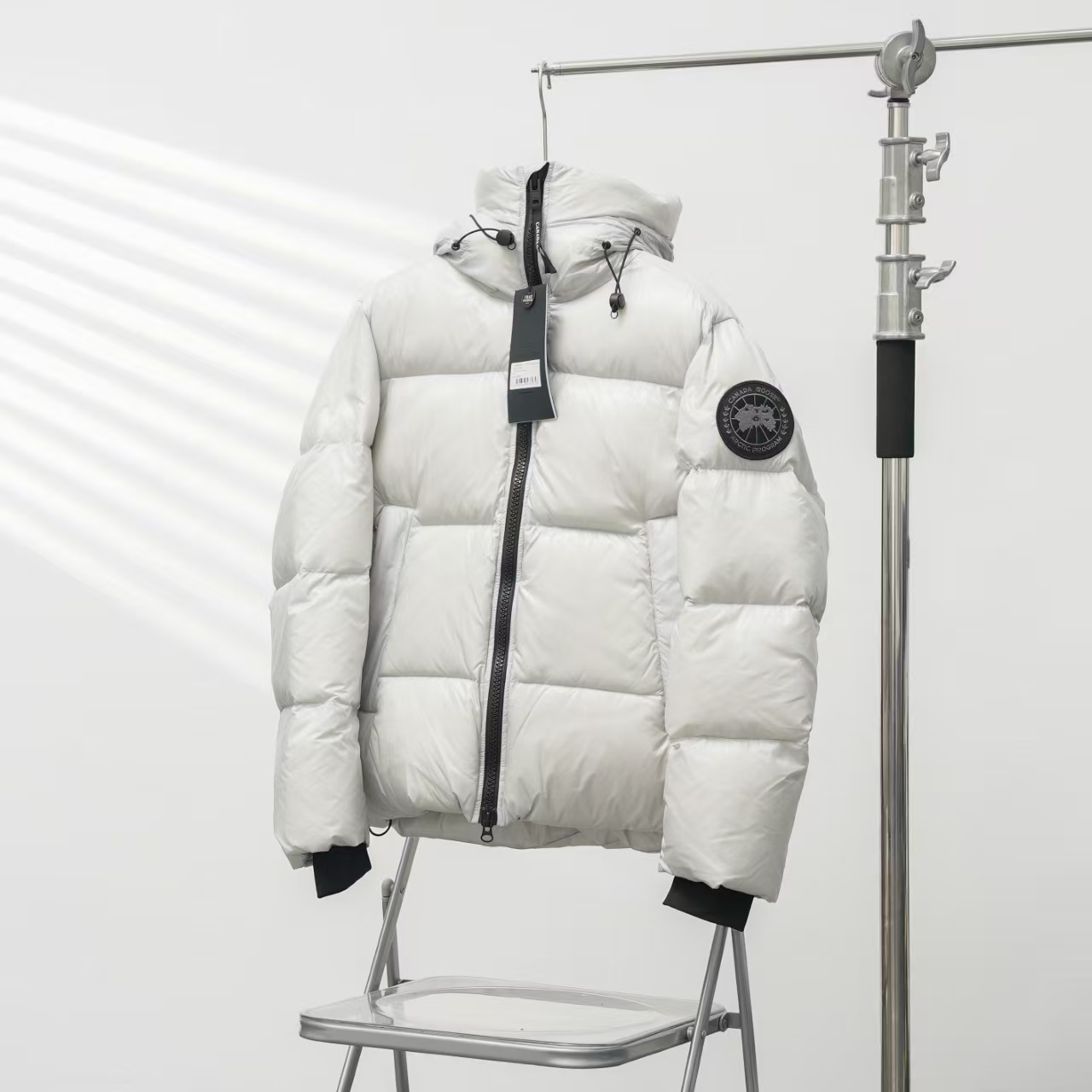 Canada Goose White Puffer Hooded Jacket with Red Label
