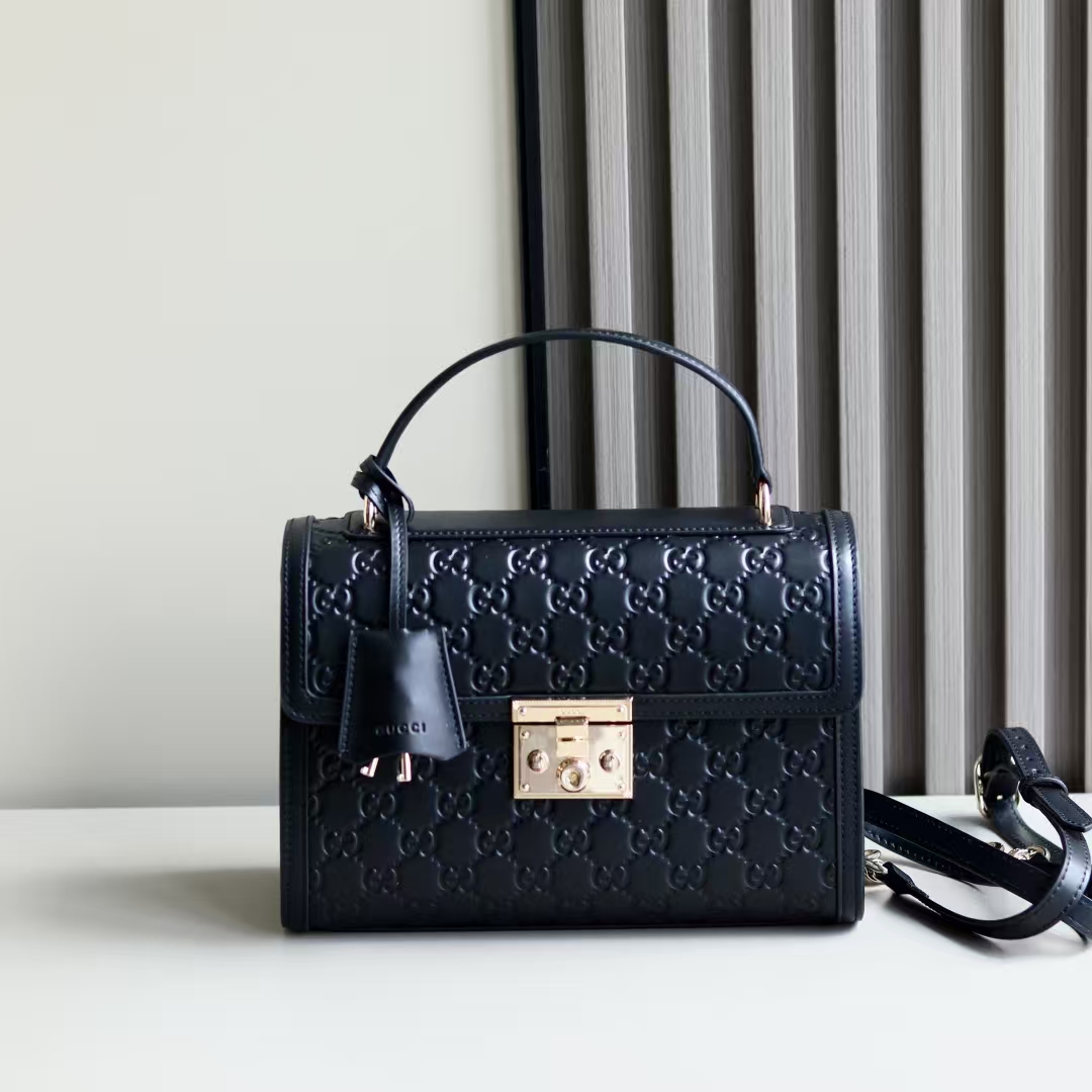 Gucci Padlock Medium Tote Bag in Black | GG Embossed Calfskin Leather with Lock Clasp