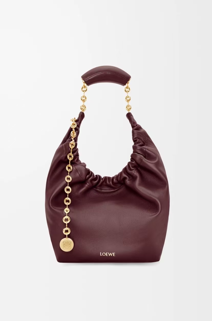 LOEWE Small Squeeze Bag in Dark Burgundy Soft Napa Sheep Leather