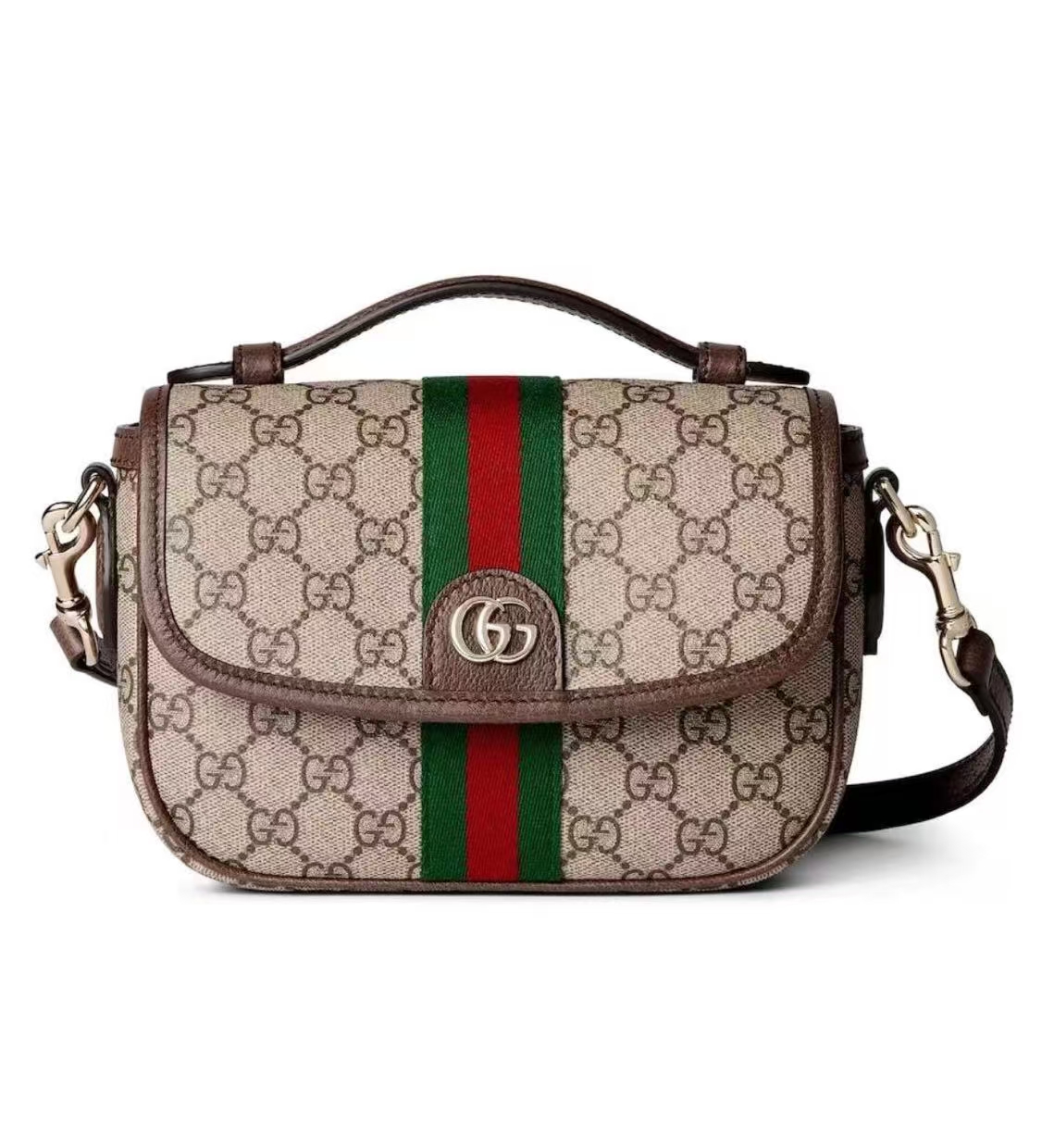 Gucci Ophidia Small Top Handle Bag in Beige/Dark Brown GG Canvas