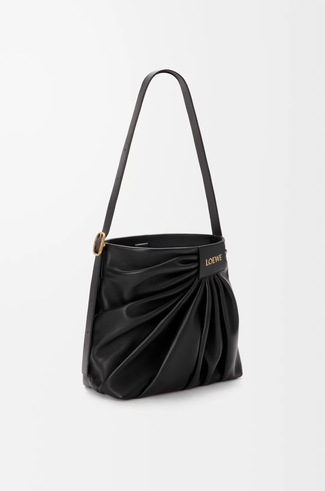 LOEWE Draped Bag with Wide Strap, Black Napa Lambskin