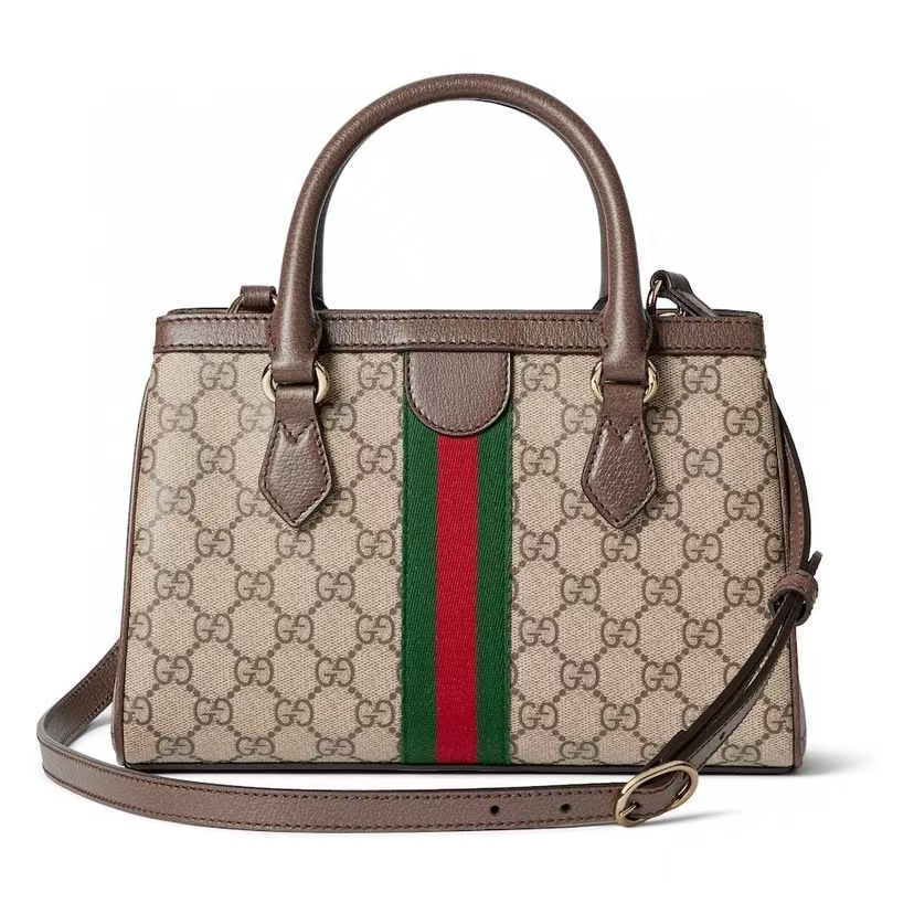 Gucci Ophidia Small Tote with Removable Strap in Beige/Dark Brown GG Canvas