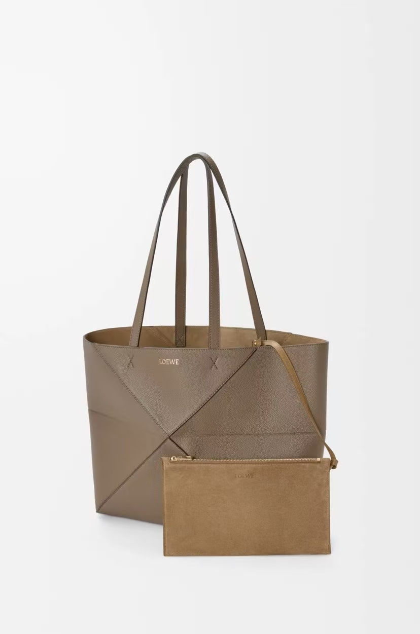 LOEWE Medium Puzzle Fold Tote in Taupe Soft Grained Calfskin