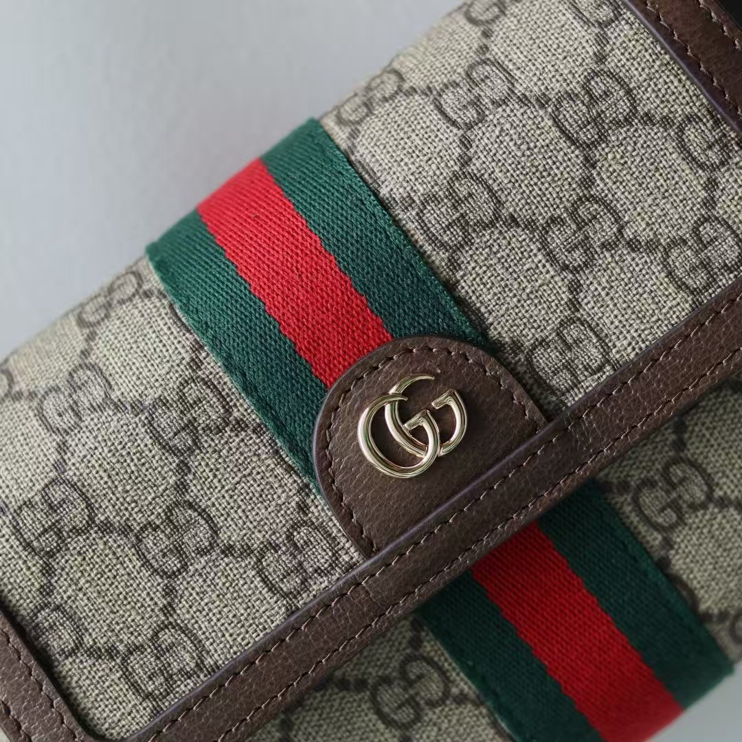 Gucci Ophidia Mini Shoulder Bag in Beige/Dark Brown GG Coated Canvas
