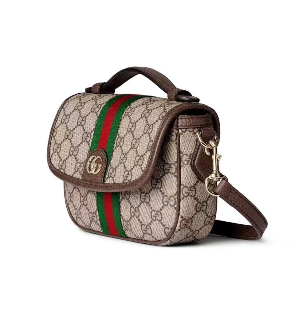 Gucci Ophidia Small Top Handle Bag in Beige/Dark Brown GG Canvas